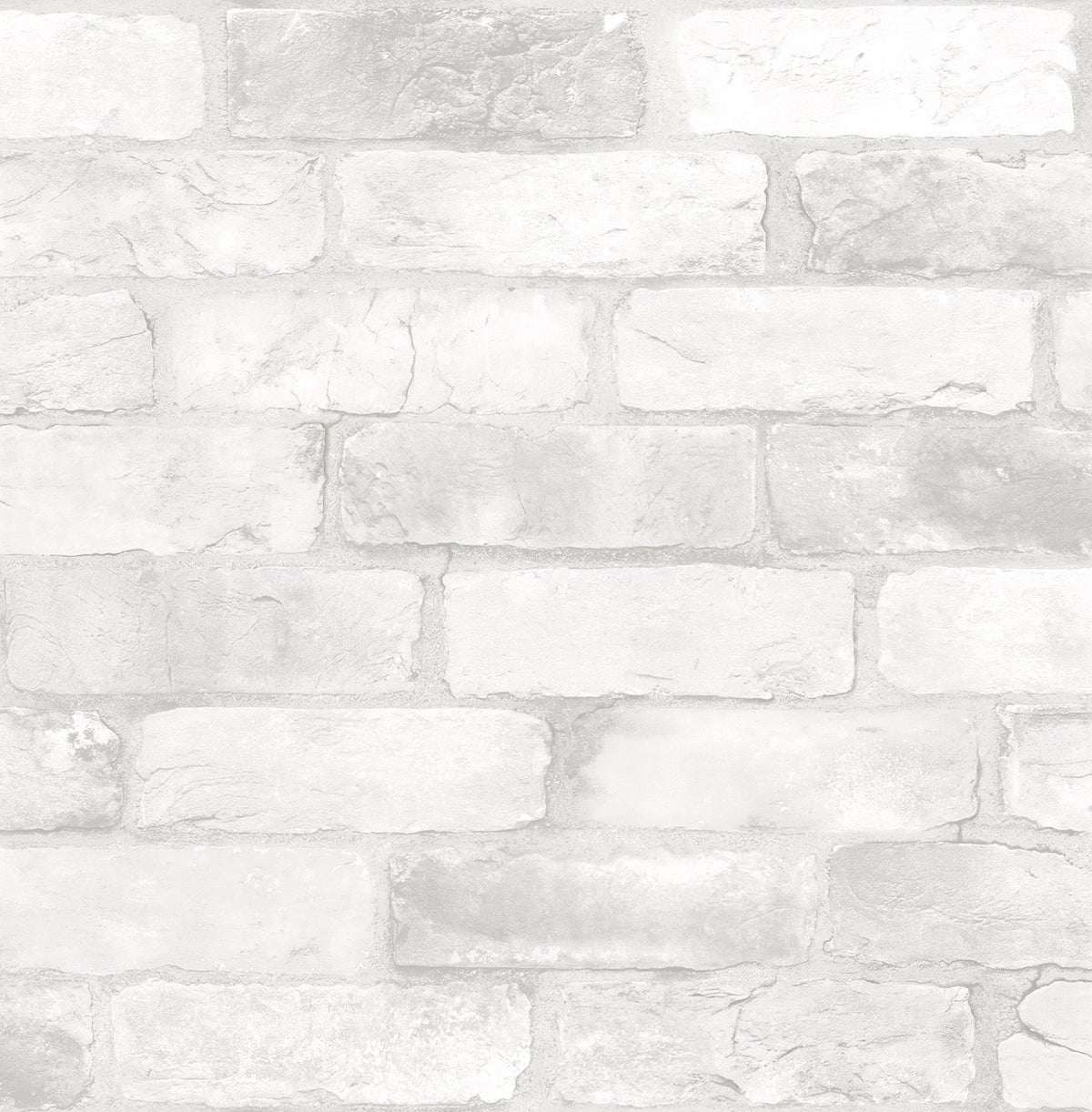 Recreate the look of a whitewashed brick wall with York Wallcoverings’ Reclaimed Bricks Wallpaper. This design features a slightly textured surface, showcasing unevenly colored bricks in shades of white and light gray, complete with visible mortar lines and natural imperfections for authentic character.