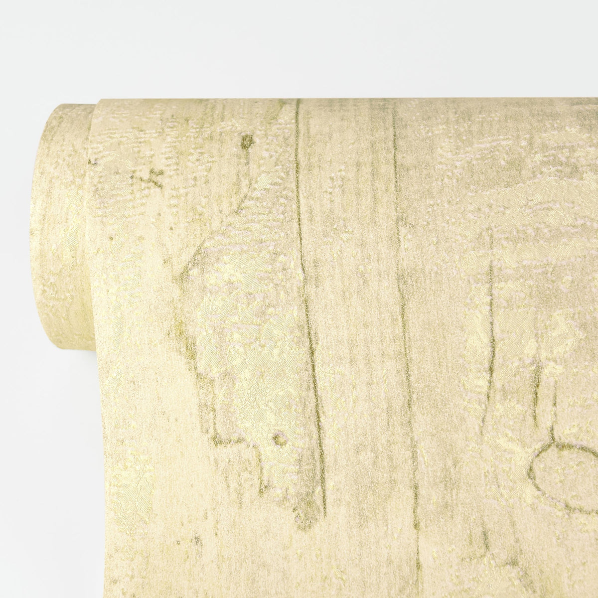 A close-up of Lindens Wood Wallpaper by York Wallcoverings shows its beige, wood grain-inspired textured pattern against a plain white background.