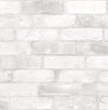 Rustin Reclaimed Bricks Wallpaper by York Wallcoverings features white and light gray bricks with a weathered, slightly rough texture and visible mortar lines in a staggered horizontal pattern.