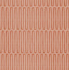 The Lars Retro Wave Wallpaper by York Wallcoverings features a seamless pattern of vertical, rounded red-orange lines evenly spaced on a light peach background, creating a repetitive geometric design.