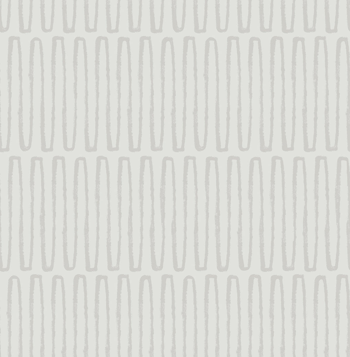 Introducing the Lars Retro Wave Wallpaper by York Wallcoverings, featuring a minimalist geometric design with seamless rows of vertical, light gray ovals set against a crisp white background.