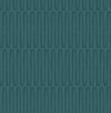 The Lars Retro Wave Wallpaper by York Wallcoverings features vertical, oval-shaped teal lines arranged in uniformly spaced horizontal rows against a deep teal background.
