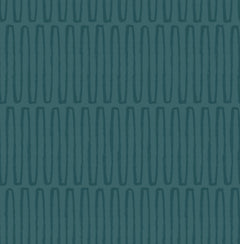 The Lars Retro Wave Wallpaper by York Wallcoverings features vertical, oval-shaped teal lines arranged in uniformly spaced horizontal rows against a deep teal background.