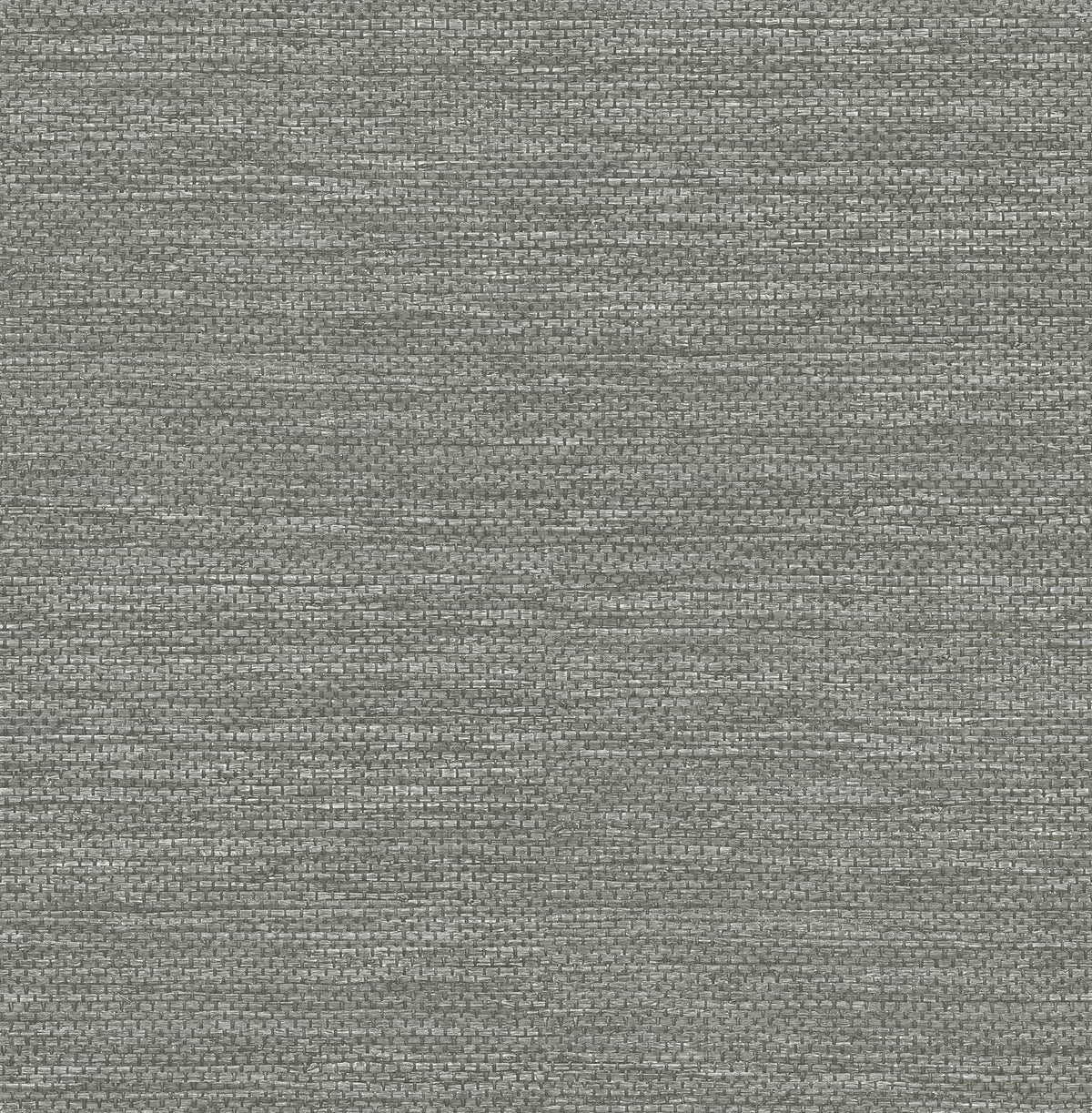A close-up view of York Wallcoverings’ Malin Faux Grasscloth Wallpaper in gray, featuring a subtle, slightly mottled texture with visible horizontal and vertical threads.