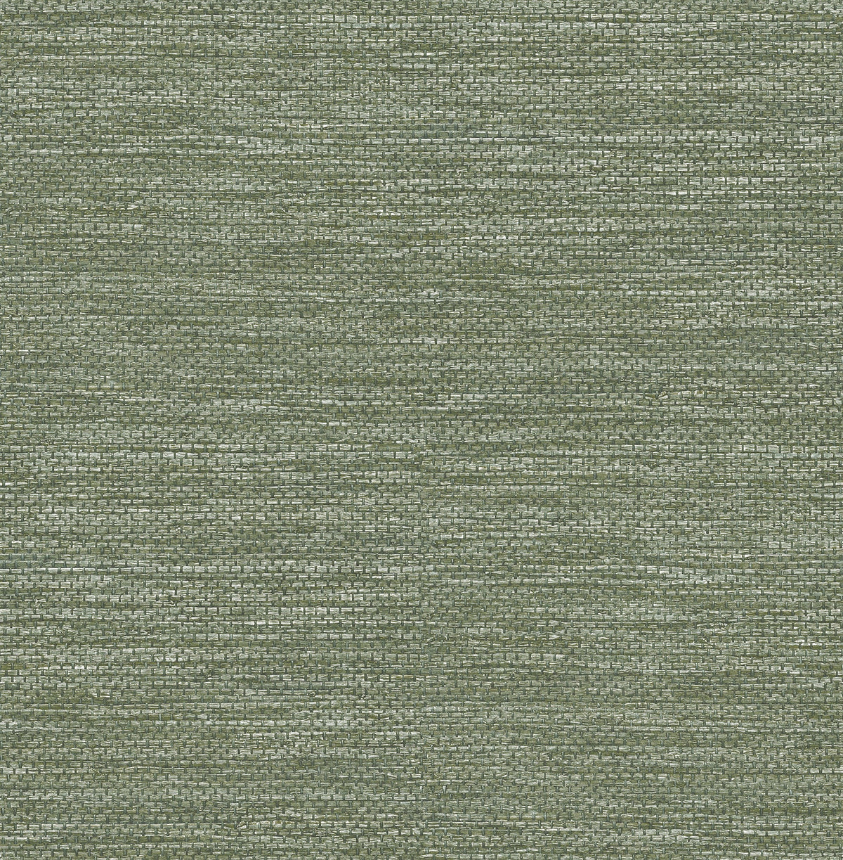 Close-up of the Malin Faux Grasscloth Wallpaper by York Wallcoverings, featuring a textured green surface with a subtle pattern of horizontal lines and color variations that mimic the look of woven fabric.