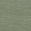 Close-up of Malin Faux Grasscloth Wallpaper by York Wallcoverings, highlighting the green woven texture with horizontal and vertical thread patterns and subtle variations in color and shading.