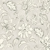 The Chesapeake Plumeria Floral Trail Wallpaper by York Wallcoverings features a gray and white floral pattern with large, stylized flowers and leaves outlined in a sketch-like style on a light background.