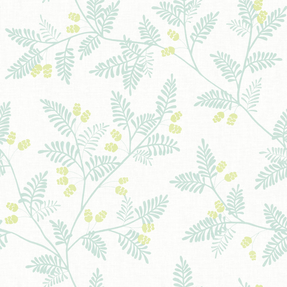 The Ardell Botanical Wallpaper by York Wallcoverings showcases a light green and yellow botanical pattern with delicate leafy branches and small clusters of berries set against a white background.