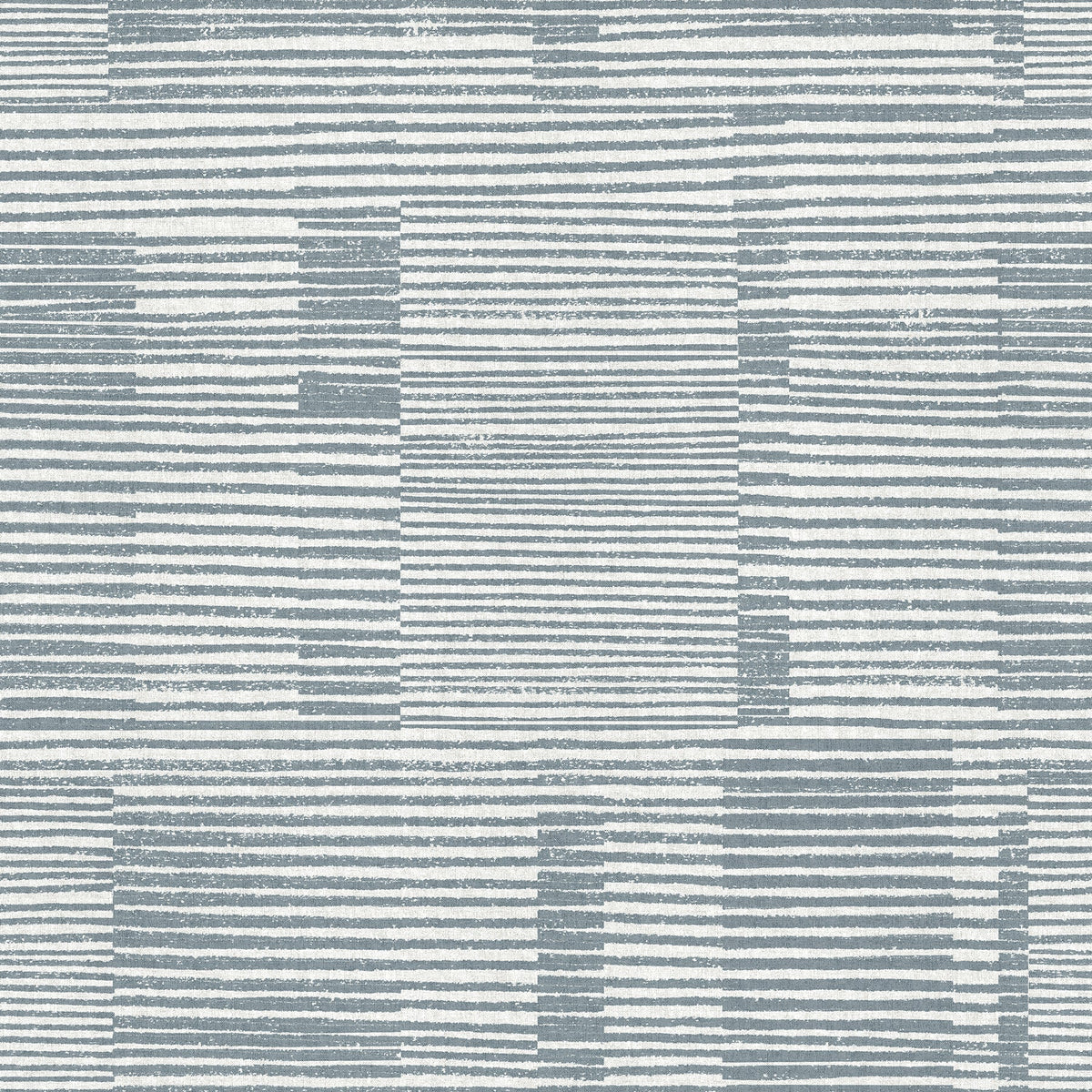 The Callaway Woven Stripes Wallpaper by York Wallcoverings features an abstract pattern of horizontal gray and white lines forming rectangular and square shapes in a grid-like arrangement, creating a textured, modern, and geometric design.