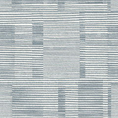 The Callaway Woven Stripes Wallpaper by York Wallcoverings features an abstract pattern of horizontal gray and white lines forming rectangular and square shapes in a grid-like arrangement, creating a textured, modern, and geometric design.