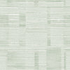 Callaway Woven Stripes Wallpaper by York Wallcoverings features an abstract pattern of uneven horizontal green lines on a white background, creating a textured, grid-like design with varying thickness and spacing.