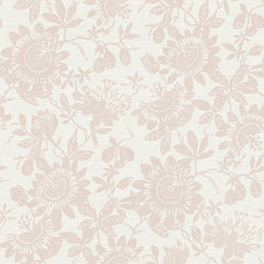 Helen Floral Trail Wallpaper by York Wallcoverings features an intricate and delicate pale beige floral pattern with sunflowers, leaves, and berries on a cream background, reminiscent of vintage wallpaper for a soft, elegant look.
