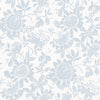 Helen Floral Trail Wallpaper by York Wallcoverings features a pale blue floral pattern of passionflowers, leaves, and small fruits on a white background, creating a delicate and vintage-inspired wallpaper design.