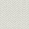 The Glynn Chevron Wallpaper by York Wallcoverings features a symmetrical and repetitive gray and white herringbone pattern with a woven, textured appearance that creates a striking zigzag effect across its surface.