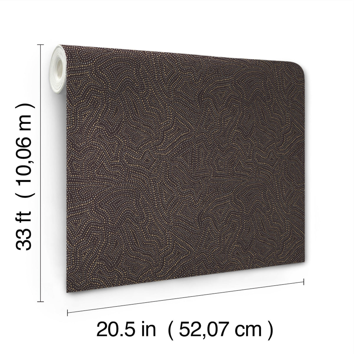 York Wallcoverings’ Hollenback Dotted Abstract Wallpaper is a roll measuring 33 ft (10.06 m) in length and 20.5 in (52.07 cm) in width, featuring a subtle dark dotted abstract pattern.