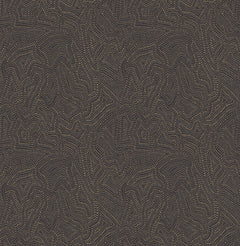 The Hollenback Dotted Abstract Wallpaper by York Wallcoverings features a dark, maze-like design with winding, wavy lines of tiny yellow and orange dots scattered across a textured black background.