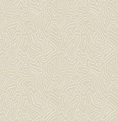 The Hollenback Dotted Abstract Wallpaper by York Wallcoverings features a seamless pattern of thin, wavy, light beige lines that form abstract, maze-like shapes on a cream background, creating a subtle, textured, and organic look.