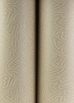 Close-up of the Hollenback Dotted Abstract Wallpaper by York Wallcoverings, featuring beige fabric with a wavy, abstract dotted pattern that creates a textured, symmetrical appearance where two panels meet at the center.