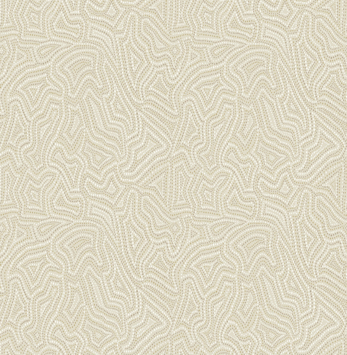 Introducing the Hollenback Dotted Abstract Wallpaper by York Wallcoverings, featuring a beige pattern with wavy, maze-like dotted lines that create a symmetrical and textured backdrop. This design exudes a subtle, organic feel reminiscent of topographic or fingerprint-inspired lines.