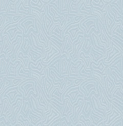 The Hollenback Dotted Abstract Wallpaper by York Wallcoverings features a light blue background adorned with an intricate, maze-like pattern of wavy, dotted lines that form abstract organic shapes. The symmetrical design creates a subtle textured effect, making it an ideal choice for wallpaper or fabric applications.