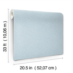 The Hollenback Dotted Abstract Wallpaper by York Wallcoverings features a subtle geometric pattern in light blue. Each roll measures 33 feet (10.06 meters) in length and 20.5 inches (52.07 centimeters) in width.