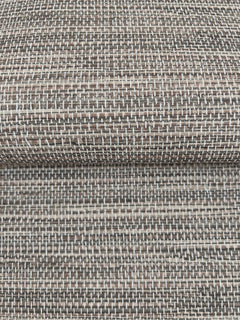 Winn Faux Grasscloth Wallpaper by York Wallcoverings featuring a woven, cross-hatched texture in shades of brown and white.