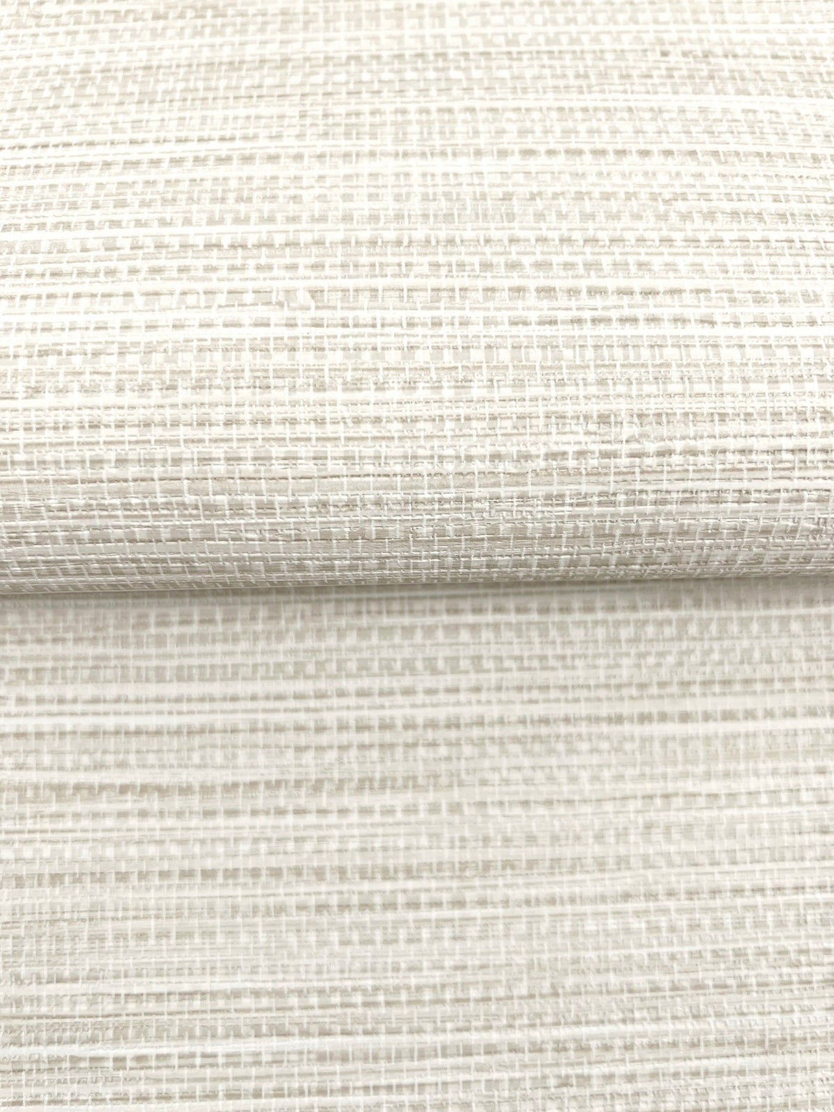 Winn Faux Grasscloth Wallpaper in off-white with a subtle, textured horizontal weave.