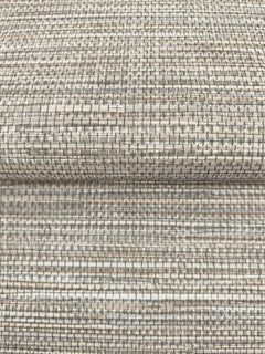 Winn Faux Grasscloth Wallpaper featuring a woven texture in shades of beige, gray, and white.