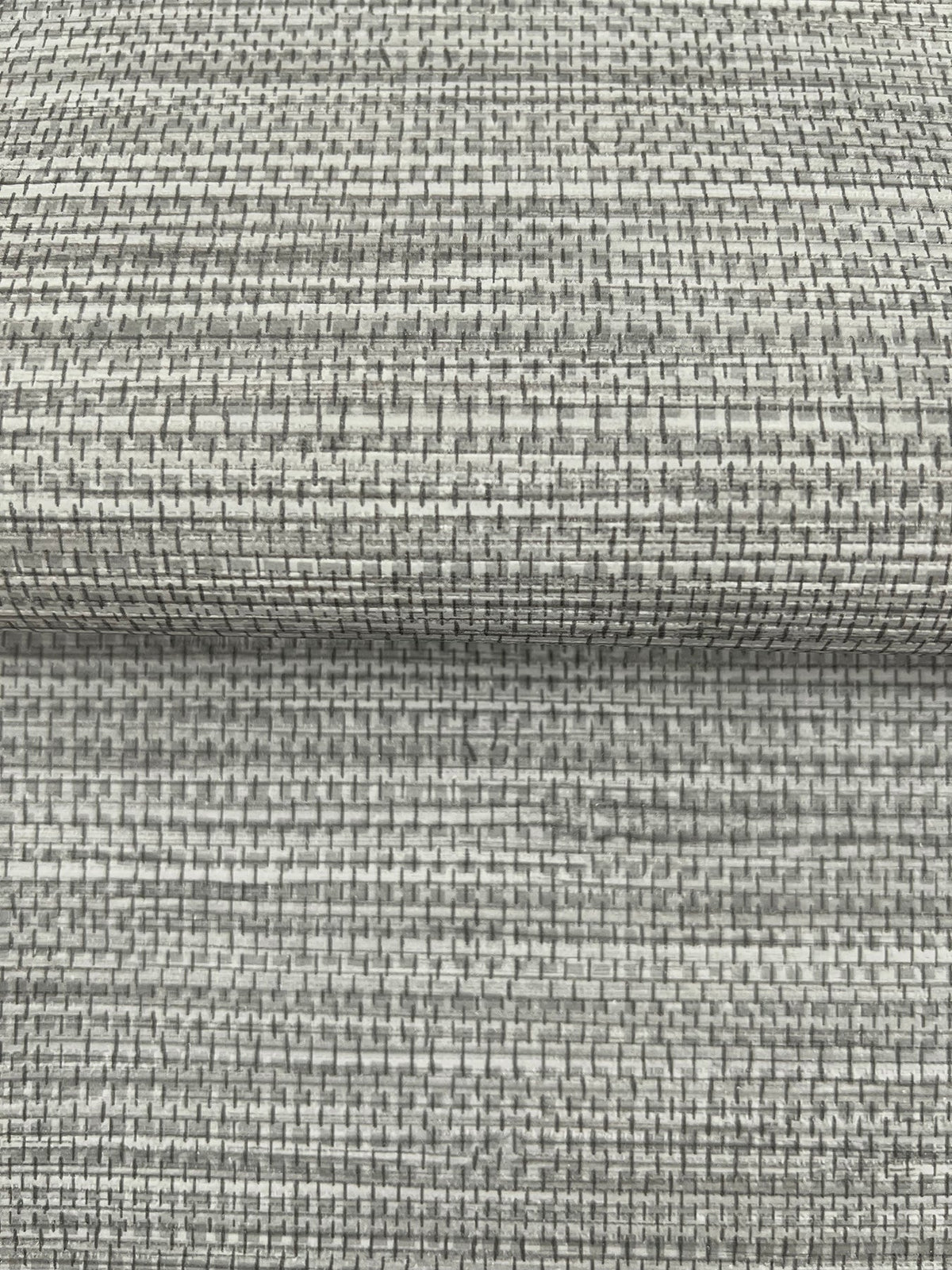 Winn Faux Grasscloth Wallpaper in gray, featuring a textured, woven pattern with dark horizontal and vertical lines.