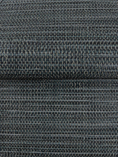 Winn Faux Grasscloth Wallpaper in dark blue, featuring a woven, grid-like texture and light gray vertical stitching.