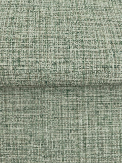 Clarkson Woven Wallpaper with a green and off-white cross-hatched textured pattern.