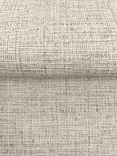 A roll of neutral-colored Clarkson Woven Wallpaper featuring a textured, woven pattern.