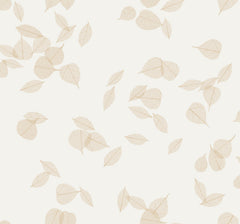 Myles Leaves Wallpaper featuring a pattern of delicate, light brown skeletonized leaves scattered across a light beige background.