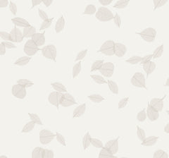 Myles Leaves Wallpaper featuring a pattern of light-colored, translucent skeleton leaves scattered across a pale background.