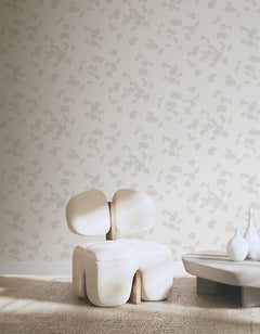 Myles Leaves Wallpaper featuring a repeating pattern of light gray scattered leaves.