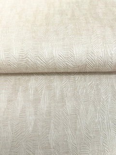 A roll of light beige Bryson Feathered Texture Wallpaper featuring a textured, repeating feathered or herringbone pattern.