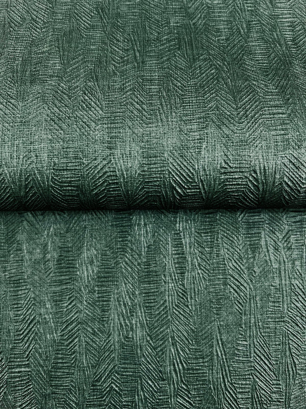 Bryson Feathered Texture Wallpaper featuring a dark green, textured, feathered, herringbone pattern.