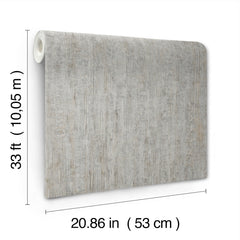 The Chesapeake Ramona Distressed Texture Wallpaper by York Wallcoverings is displayed partially unrolled, measuring 33 ft (10.05 m) in length and 20.86 in (53 cm) in width.