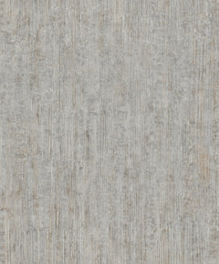 The Chesapeake Ramona Distressed Texture Wallpaper by York Wallcoverings features a gray textured surface with subtle vertical and horizontal lines that evoke the look of weathered wood or concrete. Its rough, muted pattern combines light and dark gray tones for a rustic, industrial aesthetic.