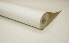 A close-up of a Chesapeake Elijah Texture Wallpaper roll by York Wallcoverings, featuring a beige textured surface, partially unrolled on a flat surface.