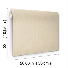 A beige roll of Chesapeake Elijah Texture Wallpaper by York Wallcoverings is displayed upright. Dimensions are labeled: 33 ft (10.05 m) long and 20.86 in (53 cm) wide.