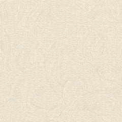 The Chesapeake Harrison Swirling Geometric Wallpaper by York Wallcoverings features a beige background adorned with an overlapping pattern of textured, concentric arcs and semicircles, creating a subtle and abstract geometric design.