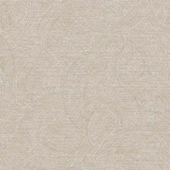 Chesapeake Harrison Swirling Geometric Wallpaper by York Wallcoverings features a beige abstract pattern of overlapping, textured semicircles and curved lines, creating a subtle, repetitive design on a light background.