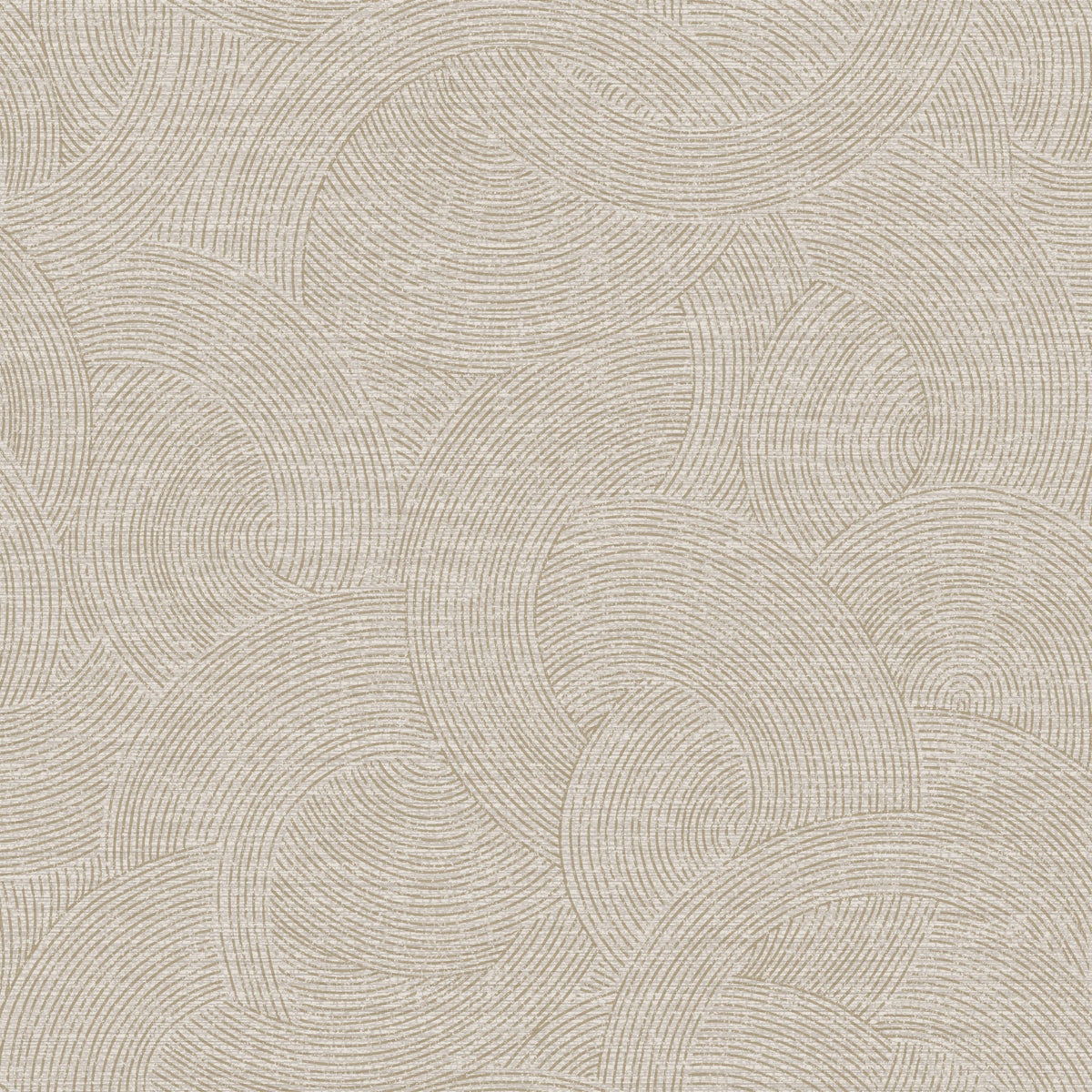 Chesapeake Harrison Swirling Geometric Wallpaper by York Wallcoverings features a beige and cream abstract pattern with overlapping curved lines forming semicircles and arches, creating a textured, woven appearance.