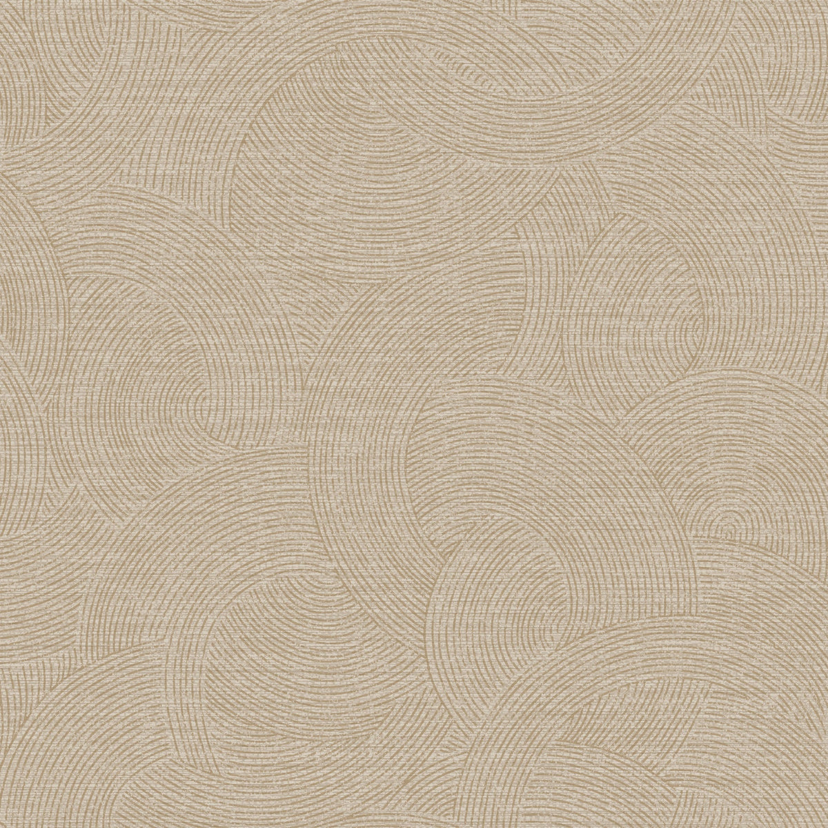 The Chesapeake Harrison Swirling Geometric Wallpaper by York Wallcoverings features a beige textured background adorned with overlapping, curved semicircular lines that form an abstract geometric pattern, creating depth and dynamic movement across the surface.