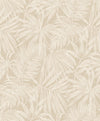 The Chesapeake Sonny Fronds Wallpaper by York Wallcoverings features a beige tropical leaf pattern with overlapping palm fronds and foliage on a textured background, offering a subtle, monochromatic, and natural aesthetic.