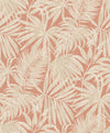 Adorn your walls with the Chesapeake Sonny Fronds Wallpaper by York Wallcoverings, featuring a dense pattern of beige tropical palm and monstera leaves layered on a textured, muted coral background for a seamless botanical wallpaper look.