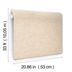 The Chesapeake Tansy Distressed Wallpaper by York Wallcoverings is shown in beige, with dimensions labeled as 33 feet (10.05 meters) long and 20.86 inches (53 centimeters) wide.