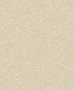 York Wallcoverings’ Chesapeake Hollis Textured Diamond Wallpaper features a beige background adorned with a subtle herringbone pattern. Diagonal lines form diamond shapes across the surface, creating the look of woven texture that adds depth and warmth to any space.