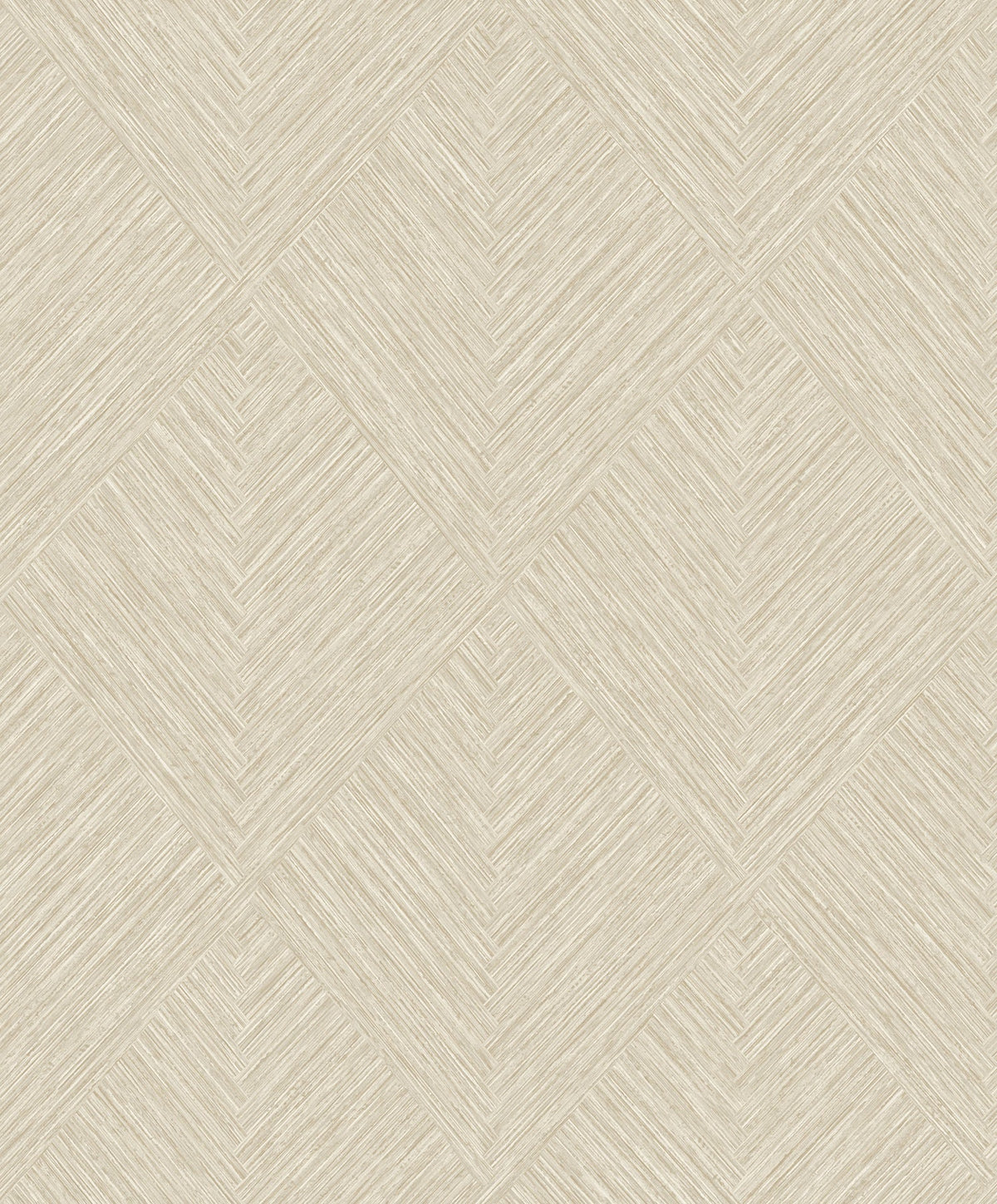 Chesapeake Hollis Textured Diamond Wallpaper by York Wallcoverings features a soft beige hue with a subtle geometric diamond pattern, showcasing diagonal lines within each diamond that create a woven or herringbone effect for a neutral and sophisticated look.